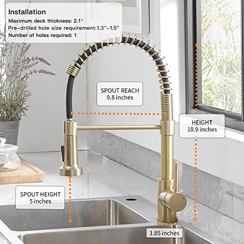 Kitchen Faucets with Pull Down Sprayer 304 Stainless Steel Industrial Single Handle One Hole Faucet for Farmhouse Camper Laundry Utility Rv Wet Bar Sinks Gold 9009K - color: C - Brushed Gold