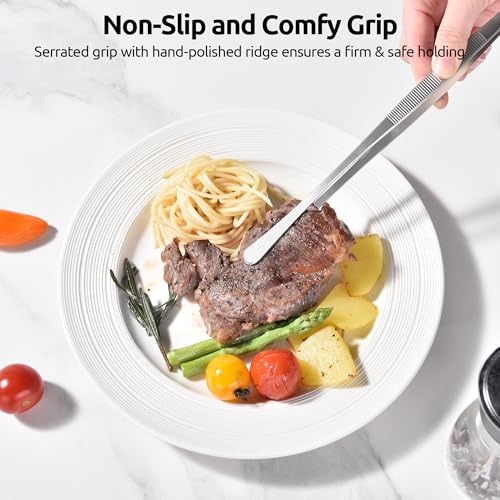 U-Taste 12" Kitchen Cooking Tweezer Set: 18/8 Stainless Steel Food-Grade Metal Food Tong, Flexible Pinching, Seamless-Welding, Sturdy and Non-Slip for Serving, Grilling, Frying (Round & Pointed Tip) - size: 12in (round+pointed tip)