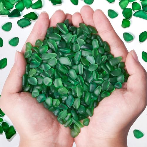 QEQEKAKA Sea Glass Stones for Crafts About 2.75LB (1180g/41.62oz) Green Glass Pebbles Gemstones Bulk for Aquarium Rocks Fish Tank Gravel Green Filler for Vases Centerpieces - color: Green, size: 2.75LB (1185g/41.79oz)