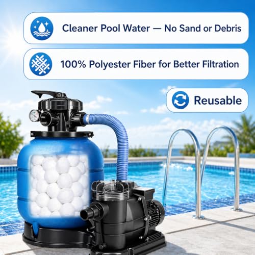 1.5 lbs Pool Filter Balls for Sand Filter, Reusable Fiber Filter Media Replaces 55 lbs Sand, Efficient Pool Cleaning for Swimming Pools & Filter Pumps - color: 1.5 Pounds