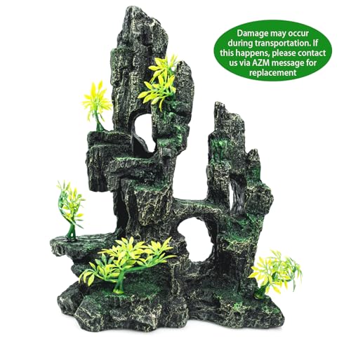 Aquarium Decor - Fish Tank Decorations with Mountain View Stone Ornament, Ideal for Betta, Snails, Turtle, Hiding, Climbing, Exploring, Landscaping, Aquascaping