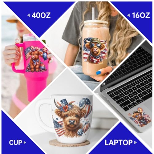 4 PCS Patriotic Highland Cows UV DTF Cup Wrap High Viscosity Stickers for Glass Mugs Notebooks Laptops - style: Patriotic Highland Cows
