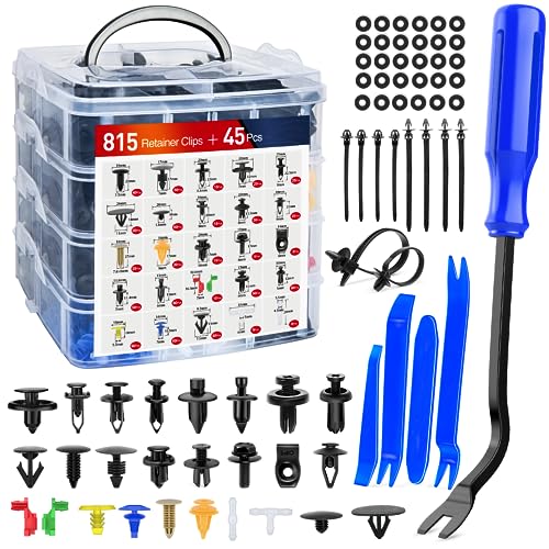 Nilight 860Pcs Car Push Retainer Clips & Auto Fasteners Assortment -26 Most Popular Sizes Nylon Bumper Fender Rivets with 10 Cable Ties and Fasteners Remover for Toyota GM Ford Honda Chevy - color: 860Pcs Clips + Remover