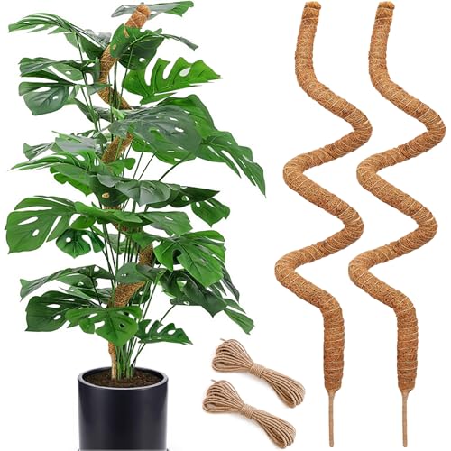 Soupiar 2 Pack 60'' Bendable Moss Pole for Monstera & Pothos - Tall Handmade Coco Coir Plant Support Stakes for Large Climbing Indoor Plants, Potted Houseplant Trellis Accessories - color: 2×60 Inch