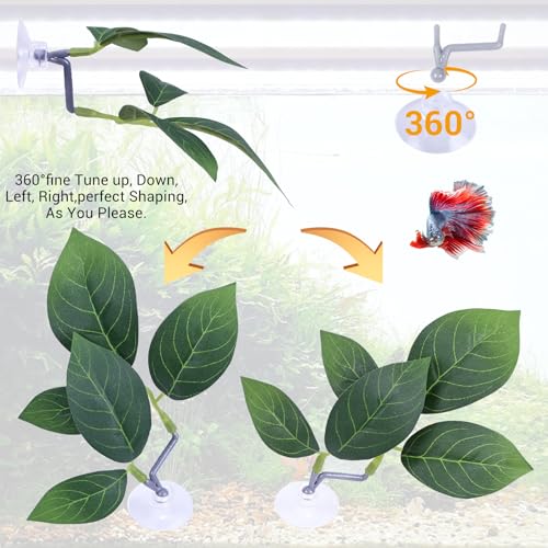 Betta Fish Hammock 2 Detachable Adjustable Plastic Plants Leaf Pad with Super Suction, The Natural Habitat for Betta Resting, Spawning & Tank Beautification (4)