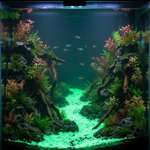 Shiny Stone Glow in The Dark Aquarium Neon Gravel Sand, Decorative Rocks for Fish Tank and Fairy Garden, Home Dec,305g/0.67lbs (3-5mm, Yellow Green) - color: Yellow Green, size: 3-5mm
