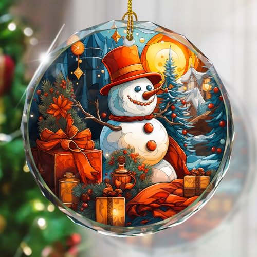 Stained Glass Snowman Ornament - Christmas Tree Decoration, Gift for Holidays - color: Snowman