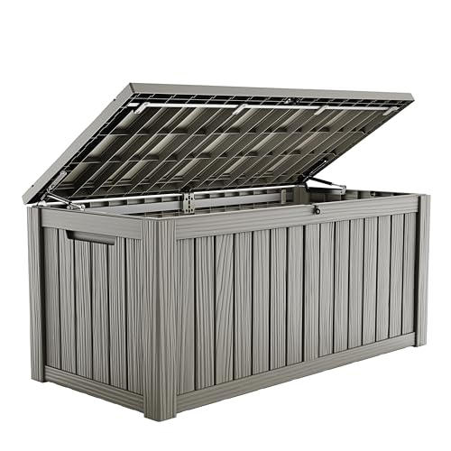ROJIK 150 Gallon Outdoor Storage Box Waterproof,Weatherproof Deck Boxes Outdoor Lockable,Resin Outside Storage Box for Garden Tools,Cushions,Pool Accessories(Grey,150 Gal) - color: Grey, size: 150 Gallon