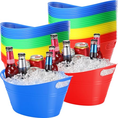 Norme 24 Pcs Oval Storage Tub with Handles, 4.5l Plastic Ice Buckets Bulk for Wine Beer Champagne Drink Cooler Beverage Storage Tub for Parties BBQ Weddings Party Outdoor Celebration(Colorful) - color: Colorful