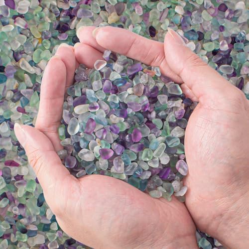 14 Oz Fluorite Aquarium Gravel Rocks Crystal Chips Stones, Natural Tumbled Healing Crystal Chips Bulk Polished Crushed Stones Pebbles for Vase Fillers, Aquarium and Home Decoration, 5-7mm - color: Fluorite, size: 0.88 LB