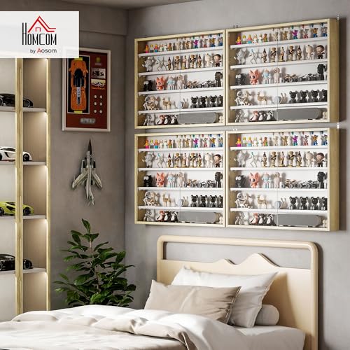 HOMCOM 5-Tier Display Cabinet, Glass Door Cabinet with Adjustable Shelves, Wall-Mounted Display Case for Playroom, Bedroom, Oak and White - color: Oak and White