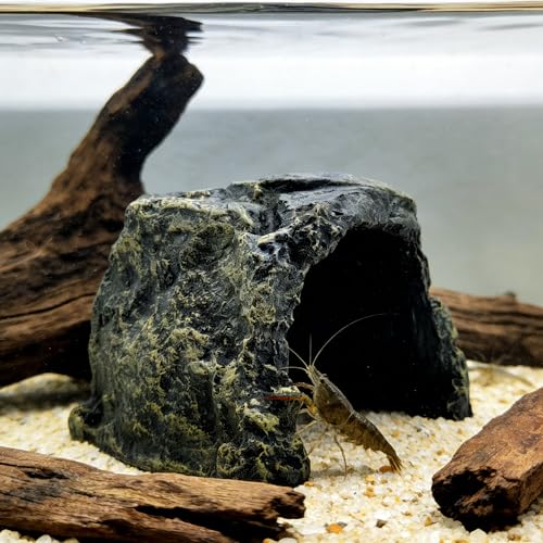M2cbridge Aquarium Fish Hide Cave Reptile Hideout Cave Terrarium Amphibians Habitat Decor(Black Rock) - style: Rustic