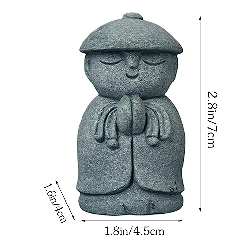 livelyfish Japanese Buddha Bosatsu Feng Shui Praying Monk Statue Sandstone Happy/Smiling Miniature Figurine Ornament for Fish Tank Aquarium Home Garden Decoration (1) - size: 1
