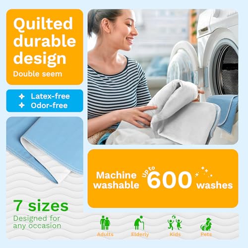 GREEN LIFESTYLE Washable Underpads - Large Bed Pads for use as Incontinence Bed Pads, Reusable Pet Pads, Great for Dogs, Cats, Bunny, Seniors Bed Pad (Pack of 40 — 34x36) - color: Blue/White, size: 40 Pack - 34x36