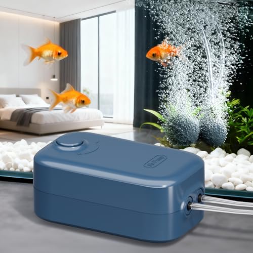 Aquarium Air Pump, Dual Outlet Quiet Oxygen Aerator Pump for Fish Tanks, Adjustable Air Valve Complete Bubbler Kit for Small Aquariums - size: Up to 200 Gallons