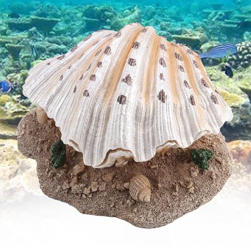 Aquarium Shell Decor with Air Stone Bubbler,Aquarium Decoration Corals Reef Aerating Action Ornament Mini Cute Undersea Clam Pearl Ornaments White