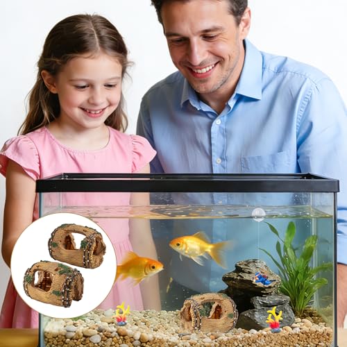Aquarium Decoration Set with Driftwood Barrel, Coral Plants, Diver Figurine, Brown Green Blue Yellow Red, Resin Plastic, Medium, 5 Pieces