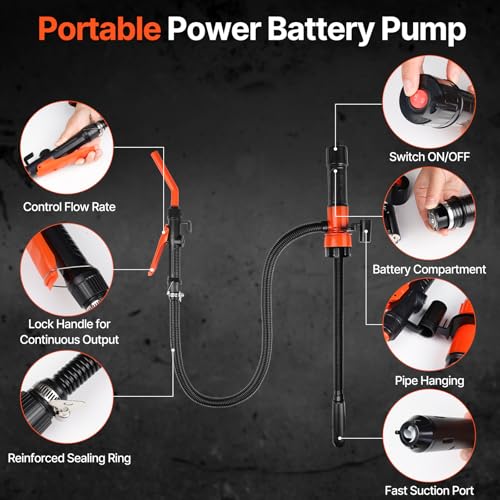 Portable Battery Powered Pump, Fuel Transfer Pump Battery Powered with 3 Adapters, Electric Siphon Pump for Gas, Fuel, Diesel, Water Transfer, Multi-Use Siphon Fuel Transfer Pump
