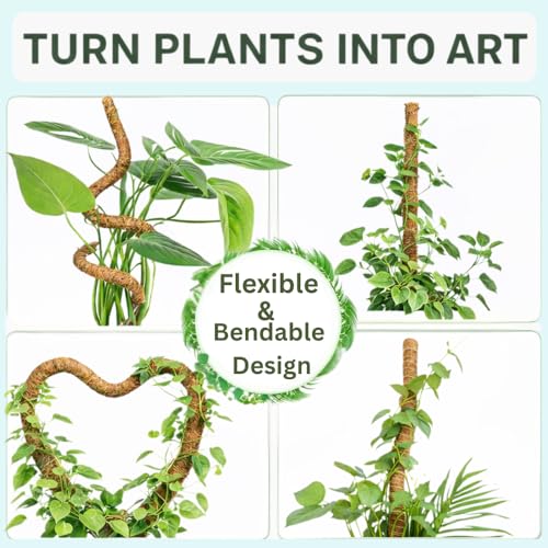 2 Pack 28" Bendable Moss Pole Monstera Plant Support | Monstera Moss Pole for Plants Indoor for Climbing Indoor Potted Plants | Stackable Plant Stakes for Pothos, Philodendron, & Eco Friendly