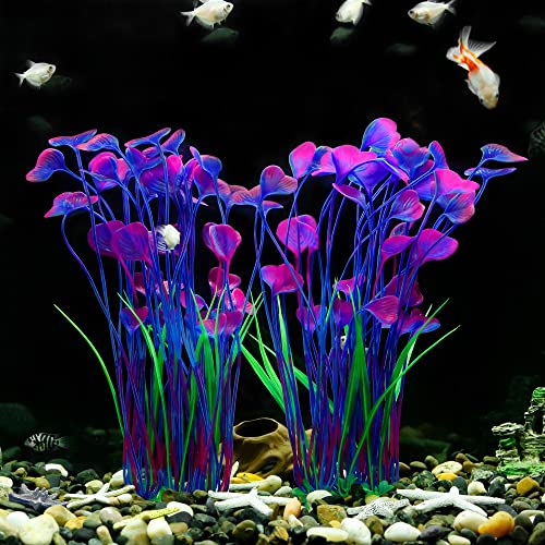 MyLifeUNIT Aquarium Plants, 2 Pack Tall Plastic Plants for Fish Tank Decorations, 15.75 Inches (Purple) - color: Purple