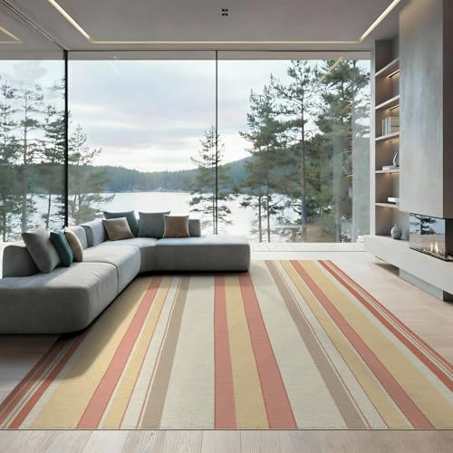 6'x9' Washable Minimalist Stripe Area Rug, Beige Non-Shedding Pet Friendly Room Rug Foldable Easy Care Carpet for Queen Size Bedroom, Under Bed, Master Suite | Ref:1993949 - color: Beige/Pattern 23, size: 6' x 9' (Rectangular)