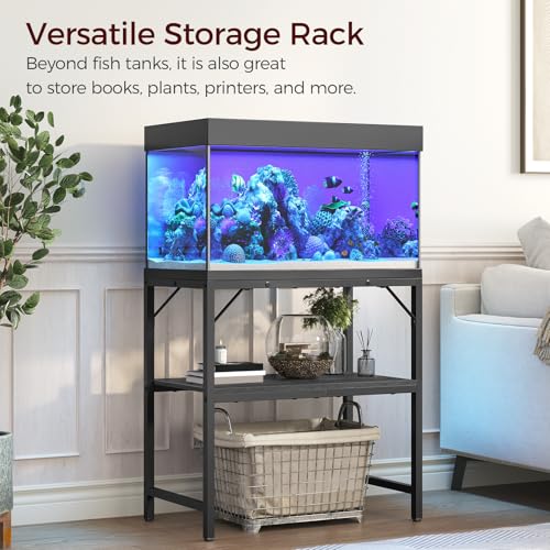 MAHANCRIS 20 Gallon Fish Tank Stand, Aquarium Stand with 2-Tier Storage Shelves, Heavy Duty Breeder Turtle Terrarium Stand Rack for Home Office, 24.0" L x 11.8" W x 24.4" H, Black FTBK2001 - color: Black, size: 20 Gallon