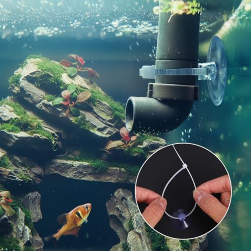 60 Pcs Aquarium Suction Cups with 60 Pcs Adjustable Zip Ties Set, Small Suction Cups for Aquarium Plant Holder Fish Tank Plants Kitchen Christmas Hanging Organization