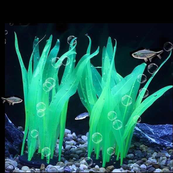 2Pcs Soft Silicone Aquarium Plants Glowing Kelp Fish Tank Plants Decor Artificial Aquarium Plant Decoration Simulation Artificial Water Grass for Fish Tank,Green,7inch - color: Green, size: 7inch