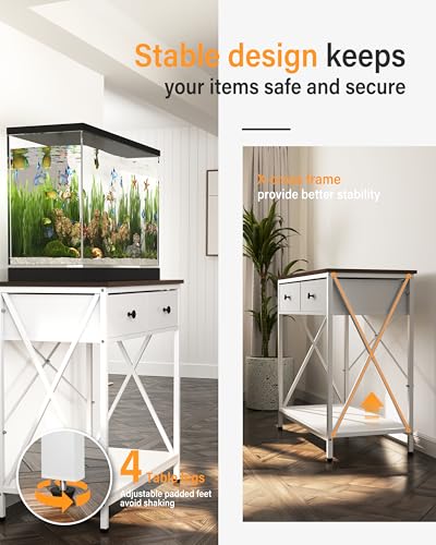 Fish Tank Stand 29 Gallon: Sturdy Aquarium Stand with Accessories Storage - Metal Fish Tank Table for 20-29 Gallon Reptile Breeder Turtle Terrarium - 30.7"x16.5" Weight Capacity 330 lbs - color: White, size: 20-29 Gallon