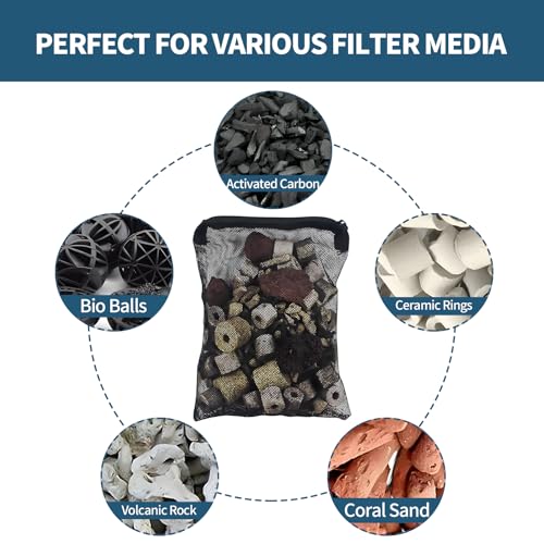 10 Pack 7.8 x 5.9 Inch Media Bags for Aquarium, Aquarium Filter Media Bags with Zipper, Fish Tank Fine Mesh Bag for Carbon, Bio Balls, Ceramic Rings, Volcano Rock (Black) - color: Black