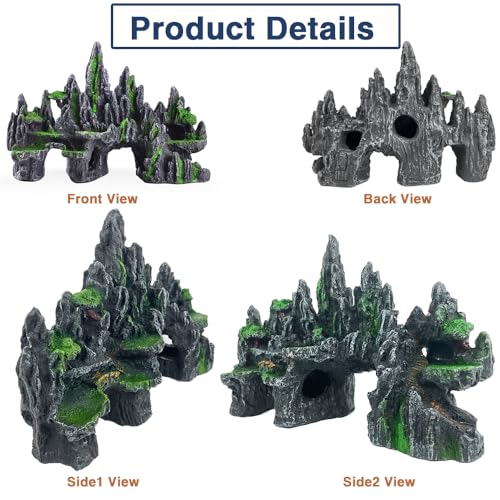 Large Fish Tank Decorations - Fish Tank Decor Aquarium Rock Mountain View Aquarium Ornament Tree House Cave Fishtank Rocks for Large Fishtank Glofish Tank Decorations