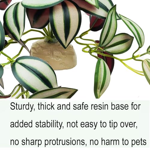 Reptile Plants for Terrarium Decor,Amphibian Habitat Decor, Bearded Dragon Tank Accessories,Artificial Plants for Gecko Chameleon Snake Tortoise with Base (Zebrina) - color: Zebrina