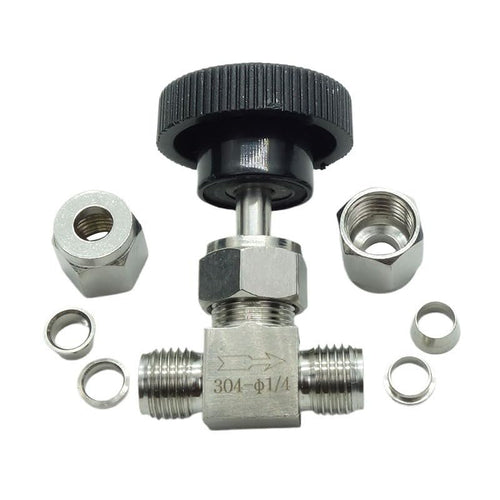 1 Piece Stainless Steel 304 1/4" Tube OD Double Ferrule Compression Fitting Instrument Needle Valve - size: Straight 1/4" OD