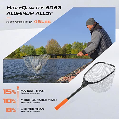 KastKing Brutus Fishing Net, Foldable Extendable Fish Landing Net, Lightweight & Portable Fishing Net with Soft EVA Foam Handle, Holds up to 44lbs/20KG, Fish-Friendly Mesh for a Safe Release - size: 31" Total Length(not extendable), style: Silicone Net