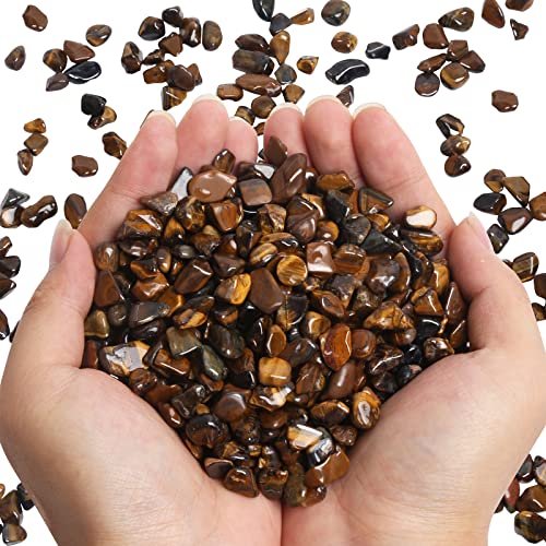 QICQDRAM Polished Gem Stones Rocks Crystals 0.9 Lb/405g Natural Tumbled Stones Tiger's Eye Crystal Chips Bulk for Healing Crystals & Fish Tank Rocks Gravel, Vase Filler, Plants Decor - color: Tiger's Eye