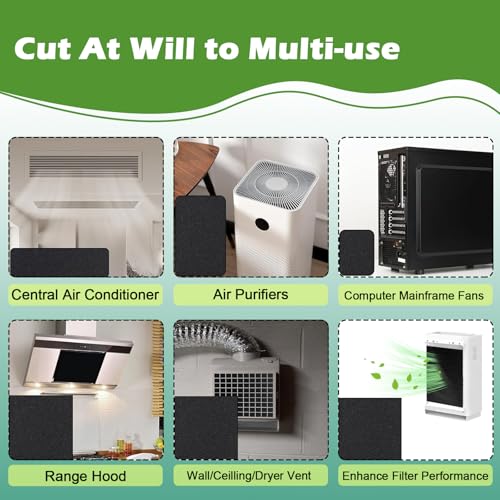 Cut to Fit Carbon Air Purifier Filter Roll, 16x48x1/4 inches Size Activated Charcoal Dust Filter Sheet,Carbon Pad Replacement for Air Vent,AC,Range Hood,Pond,Compost Bin,Odor Absorbing - style: 16" x 48"(Black)