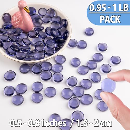 Purple Glass Marbles, 0.97 LB Transparent and Smooth Flat Glass Beads for Vases, Mosaic Gem Pebbles for Aquarium Decor, Floral Arrangements, Mancala Stones, Vase Filler and Crafts (Approx. 80-100 PCS) - color: Purple