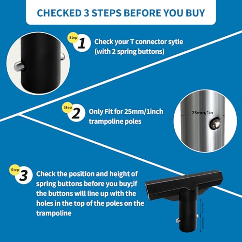 6 Pack Trampoline Plastic T-Connector, Trampoline Pole Cap Tops-T Tube Connectors, Enclosure Replacement Parts for Connect Top Ring Net and Fiberglass Rods, Black
