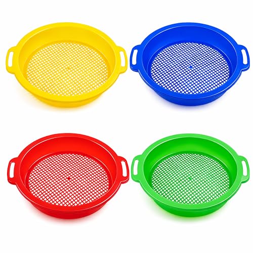 4E's Novelty Large Sand Sifter for Sandbox Beach 4 Pack - Sand Sifter for Shark Teeth, Rock, Plastic - Beach Toys, Sand Toys for Sandbox Kids & Toddlers