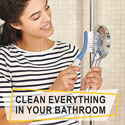 Scrub Brush Set of 3pcs - Cleaning Shower Scrubber with Ergonomic Handle and Durable Bristles - Grout Cleaner Brush - Scrub Brushes for Cleaning Bathroom/Shower/Tile/Kitchen/Floor/Bathtub/Carpet, Blue - color: Blue, Set of 3