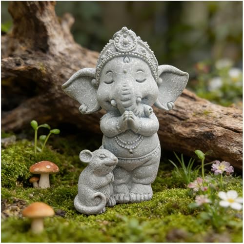 livelyfish Small Elephant Statue Sandstone Figurine Hindu Meditation Buddha Sculpture for Fish Tank Aquarium Decoration (E) - color: E