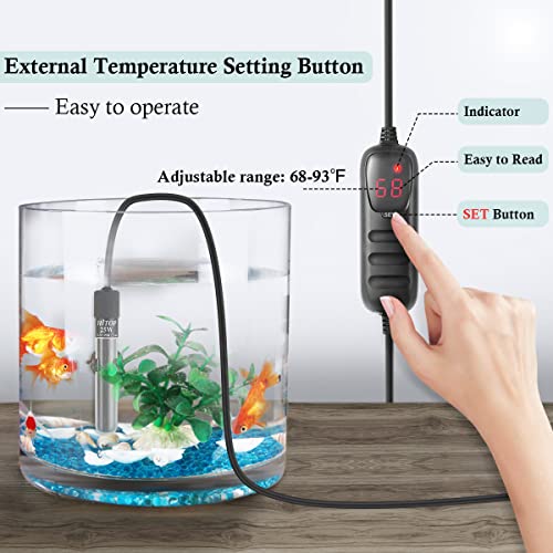 HITOP Compact Submersible Aquarium Heater -25W Digital Heater for Fish Tank Turtle Tank, for Saltwater and Fresh Water with Temperature Controller - size: (1-6 Gal)25W