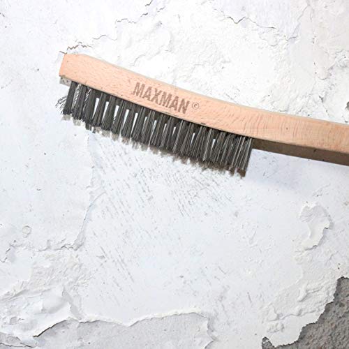 MAXMAN Wire Brush, Heavy Duty Stainless Steel Wire Brushes for Cleaning Rust, Grill Brush, Steel Brush for Paint Removal, Welding, Stiff Bristle Metal Brush with 14" Long Beech Handle, Large - style: 1 Stainless Steel Brush