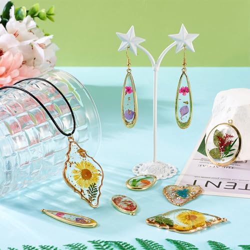 Transparent Flower Resin Charms Round Gold Edge Dried Floral Pendants Flat Round Clear Gold Foil Floral Charms for Necklace Bookmark Keychain Jewelry Making - color: Flower-5