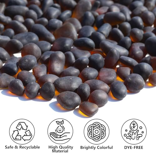 QYGL Sea Glass Stones - 0.55LB Brown Frosted Glass Pebbles Gemstones - Perfect for Aquarium Rocks, Fish Tank Gravel, Vase Fillers, DIY Crafts, and Home Decor - color: Brown