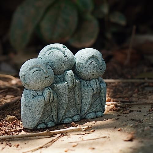 OwMell Japanese Jizo Monk Statue, Buddha Jizo Figurine Memorial Aquarium Statue Ornament - Smiling - color: Smiling