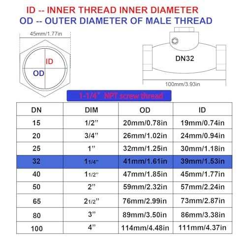 1-1/4" Stainless Steel Check Valve, NPT Threaded Horizontal Check valve to prevent backflow, check valve for water, oil and air, also available with compressor DN32 - size: 1-1/4"(DN32)