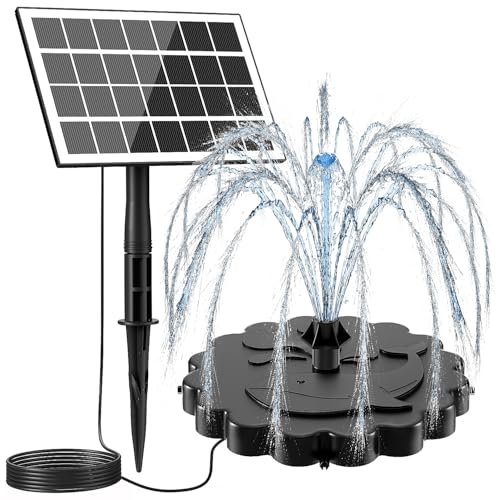 Jutai Detachable Floating Solar Fountain Kit -No Battery, DIY 3.5W Glass Solar Panel Water Pump Works in Shadow for Bird Bath, Water Feature,Garden, Outdoor-7 Nozzles,9.8ft Power Cord - color: Black+white 4