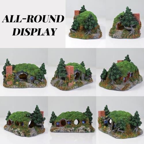 Hobbit Fish Tank Decorations Reptile House Hidden Hole Landscaping for Aquarium and Reptiles Decorations Mini Garden Decorating Two Sizes (S) - color: Hobbit-s