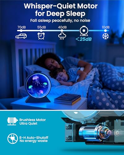 Jellyfish Lamp,Whisper-Quiet Sensory Aquarium Light,7 Color Mood Night Light with Adjustable Water Flow & 8H Timer,Rounded Tank Lamp for Home Office Bedroom Decor for Kids Adults(Black) - color: Black